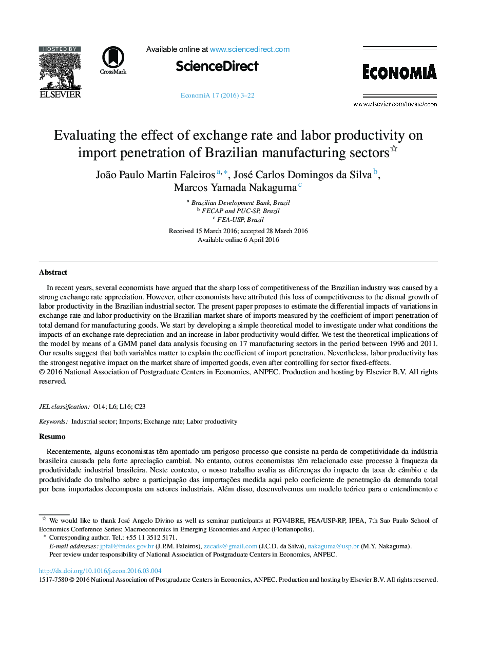 Evaluating the effect of exchange rate and labor productivity on import penetration of Brazilian manufacturing sectors 