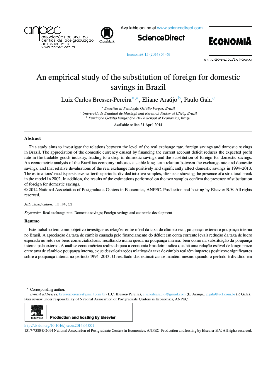 An empirical study of the substitution of foreign for domestic savings in Brazil 