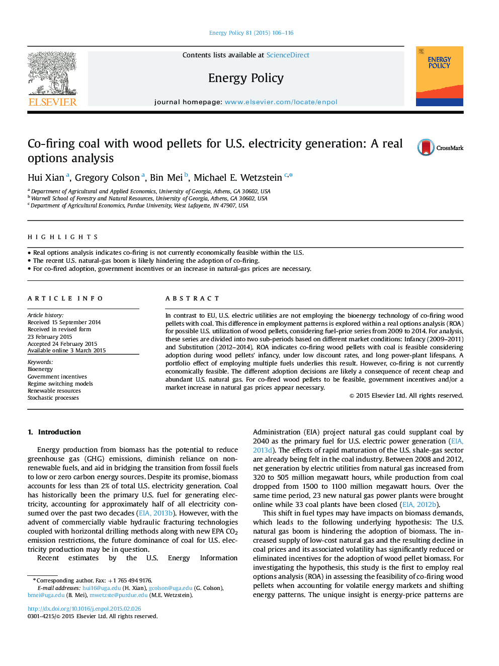 Co-firing coal with wood pellets for U.S. electricity generation: A real options analysis