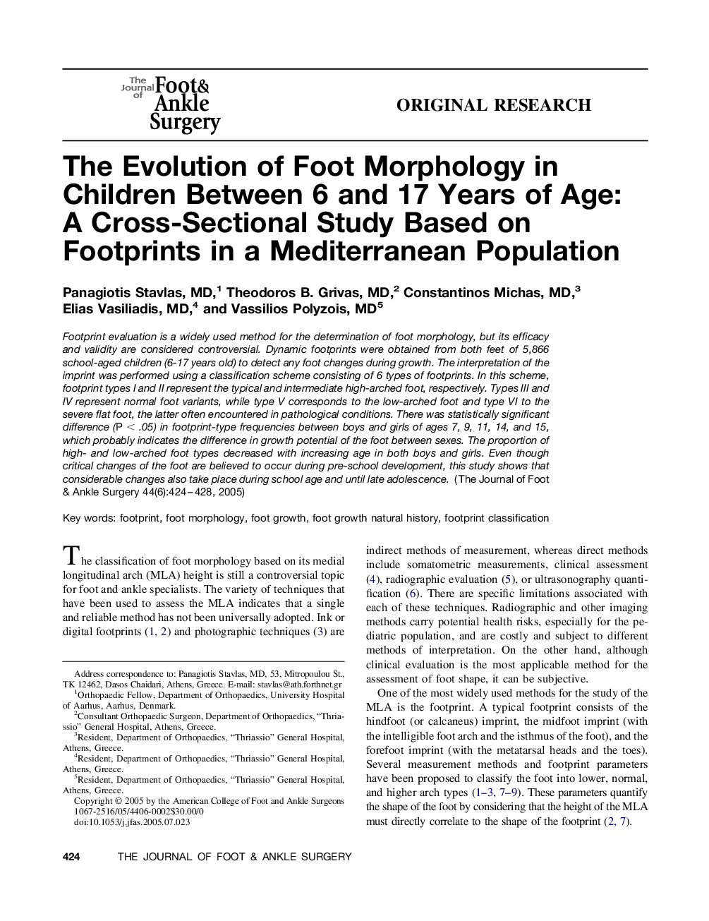 The Evolution of Foot Morphology in Children Between 6 and 17 Years of Age: A Cross-Sectional Study Based on Footprints in a Mediterranean Population