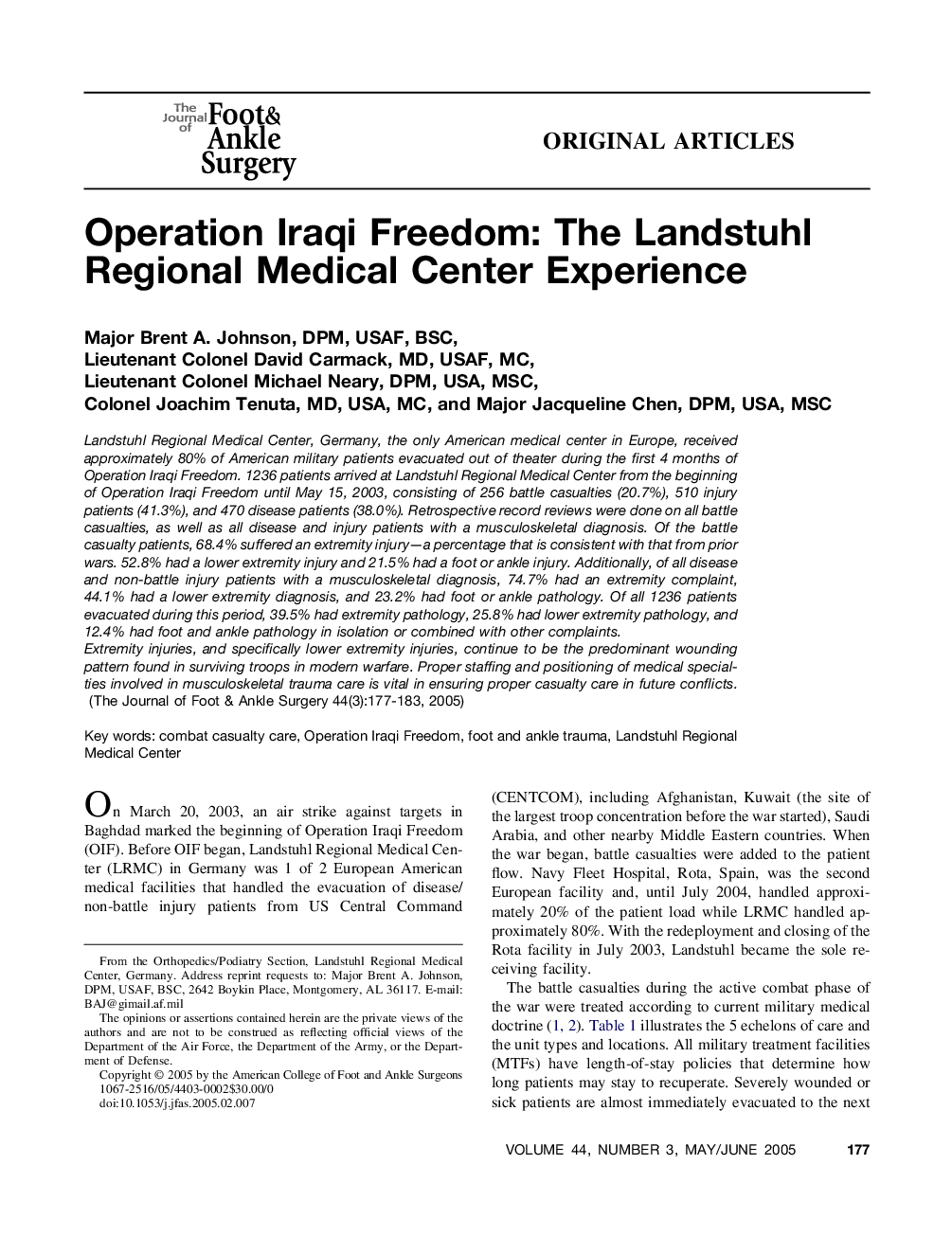 Operation Iraqi Freedom: The Landstuhl Regional Medical Center Experience