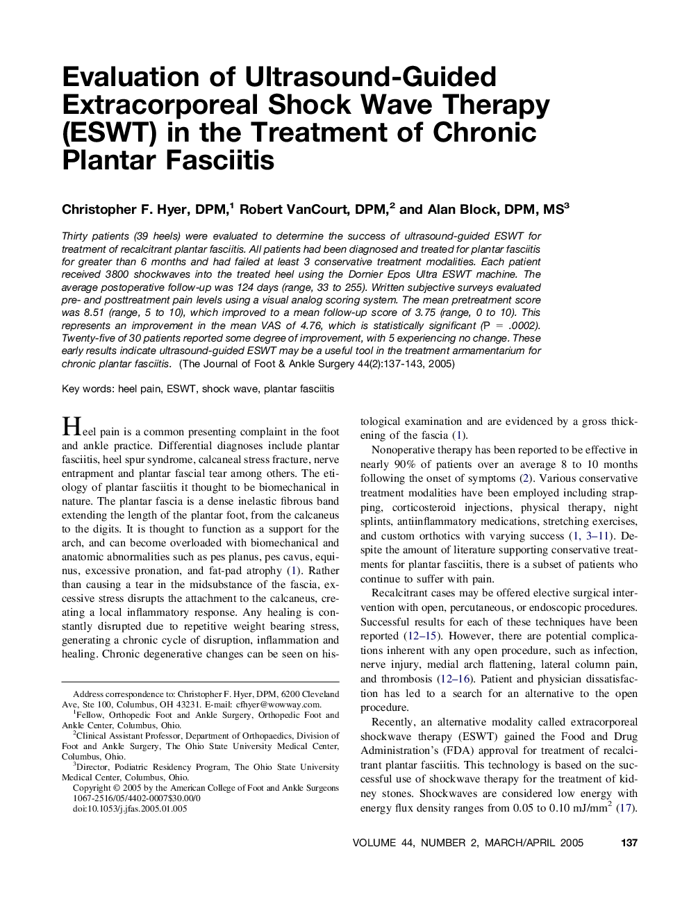 Evaluation of ultrasound-guided Extracorporeal Shock Wave Therapy (ESWT) in the treatment of chronic plantar fasciitis