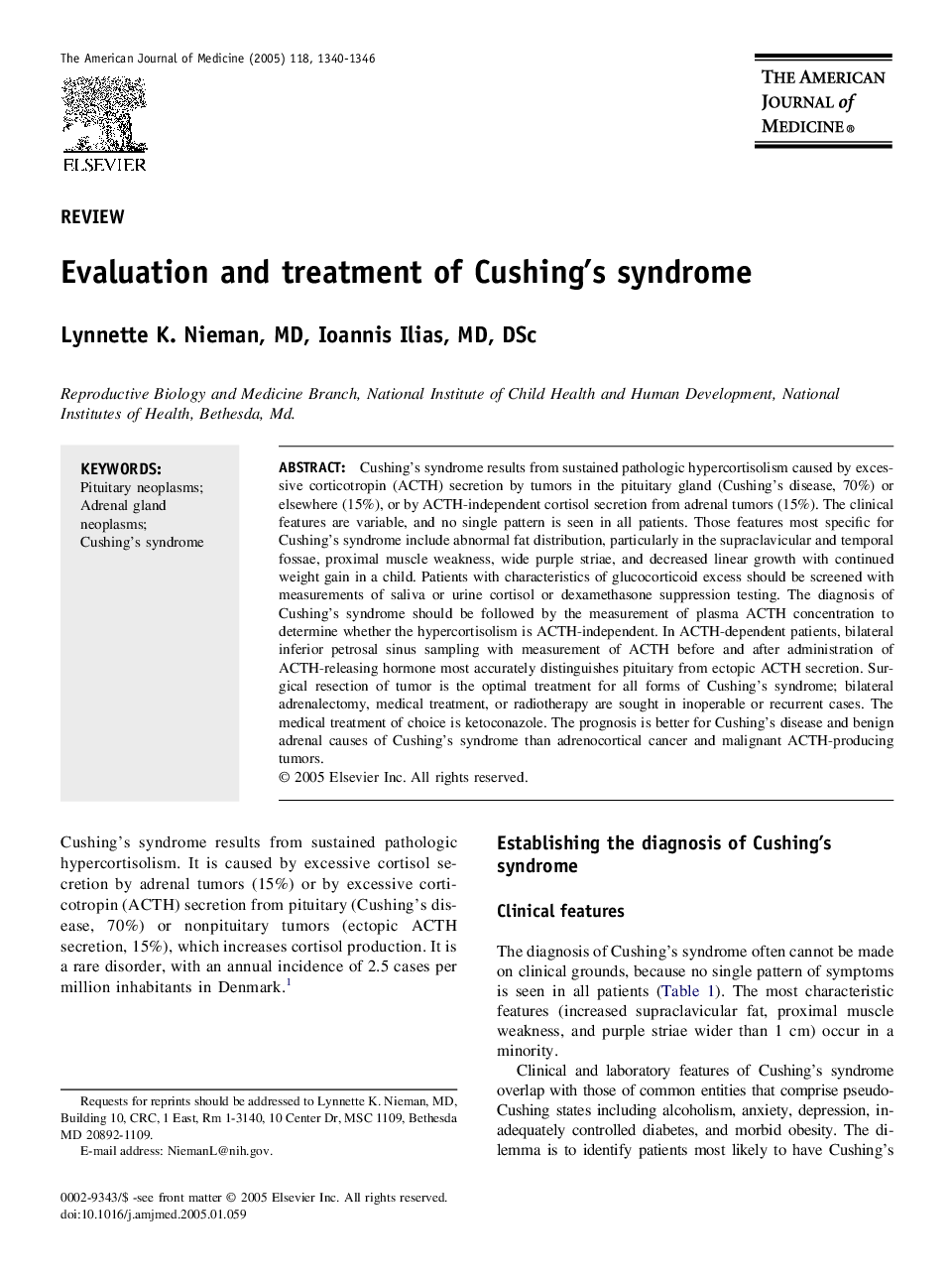 Evaluation and treatment of Cushing's syndrome