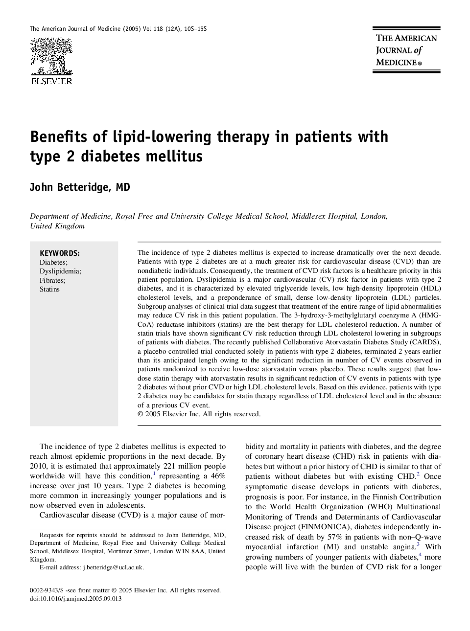 Benefits of lipid-lowering therapy in patients with type 2 diabetes mellitus