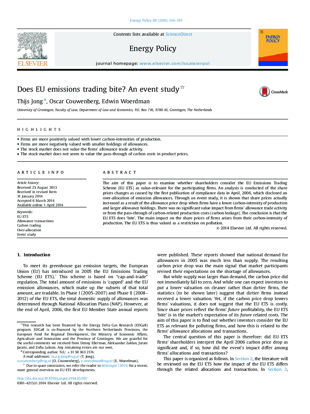 Does EU emissions trading bite? An event study 