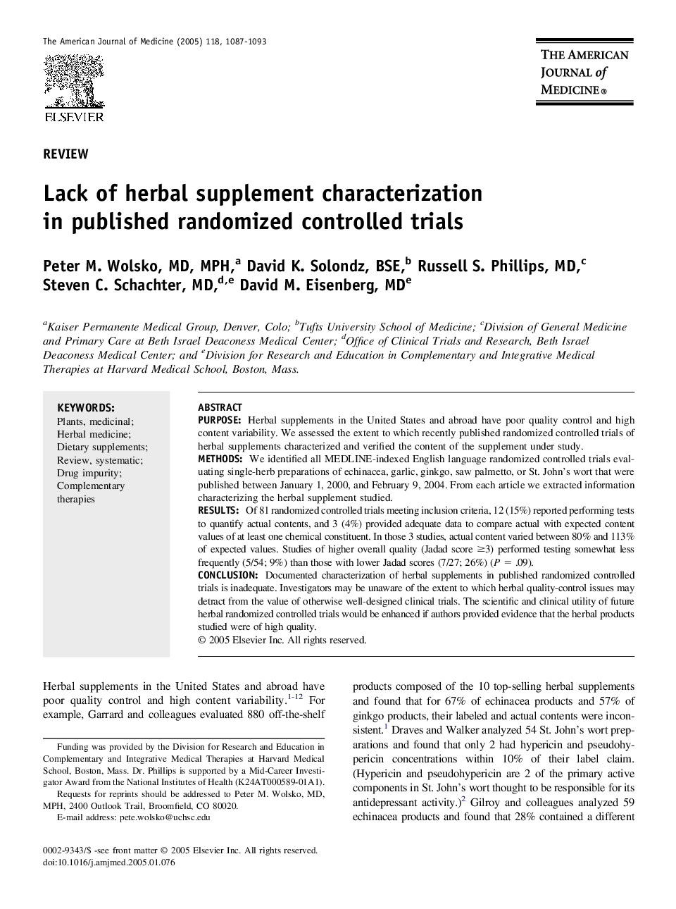 Lack of herbal supplement characterization in published randomized controlled trials