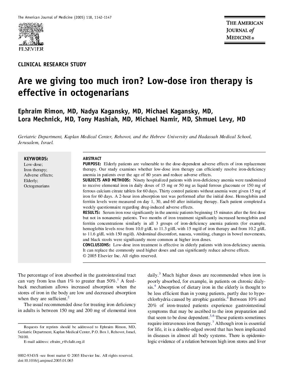 Are we giving too much iron? Low-dose iron therapy is effective in octogenarians