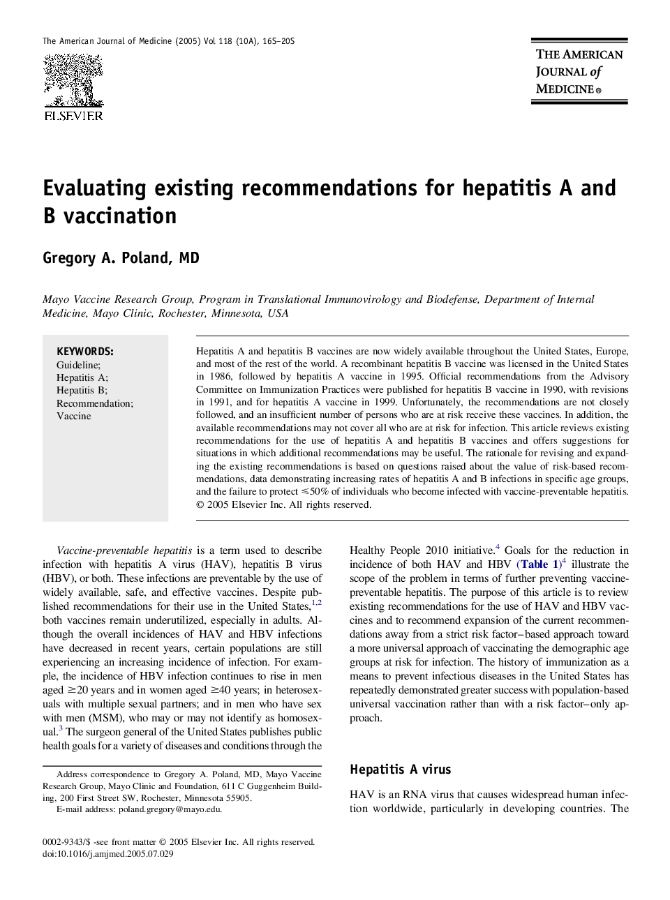 Evaluating existing recommendations for hepatitis A and B vaccination