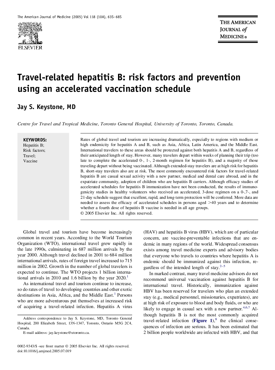 Travel-related hepatitis B: risk factors and prevention using an accelerated vaccination schedule