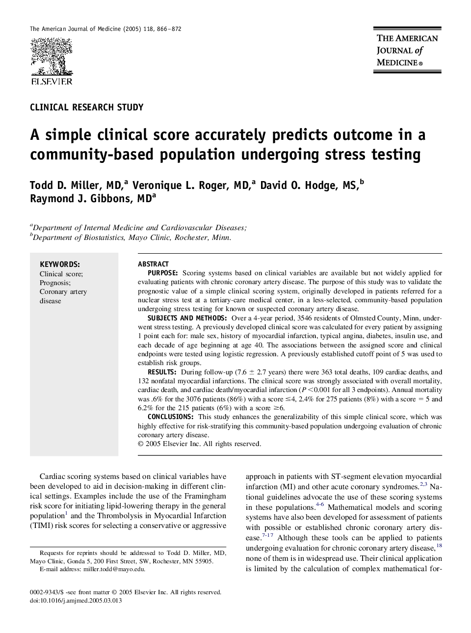 A simple clinical score accurately predicts outcome in a community-based population undergoing stress testing