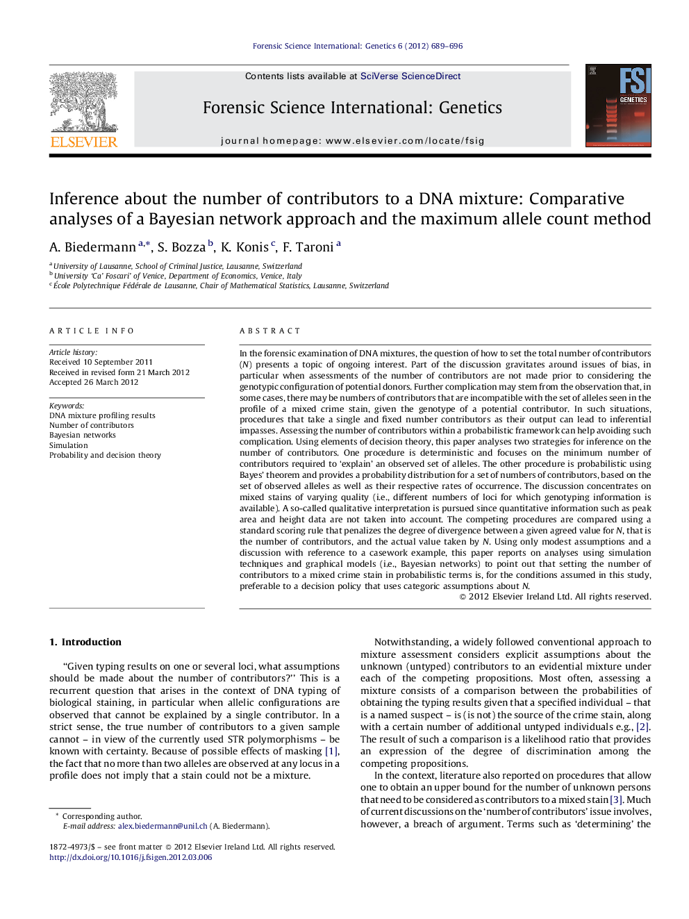 Inference about the number of contributors to a DNA mixture: Comparative analyses of a Bayesian network approach and the maximum allele count method