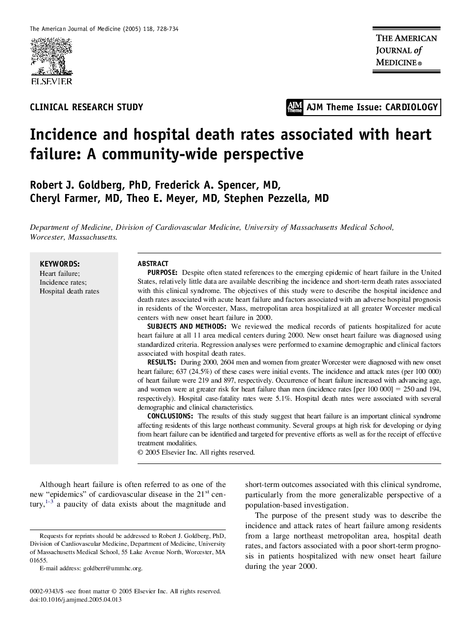 Incidence and hospital death rates associated with heart failure: A community-wide perspective