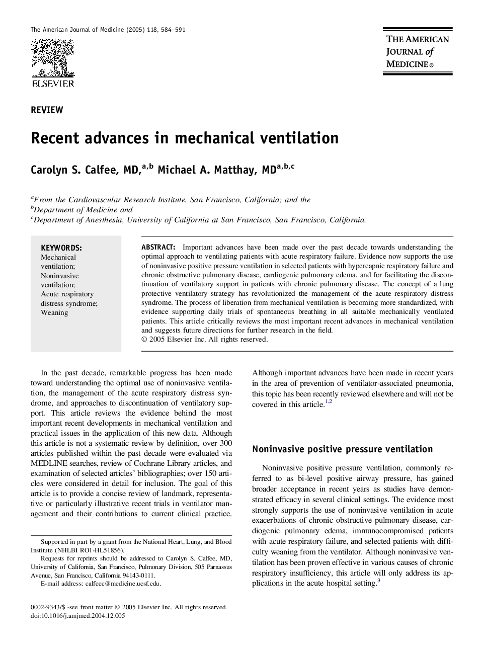 Recent advances in mechanical ventilation