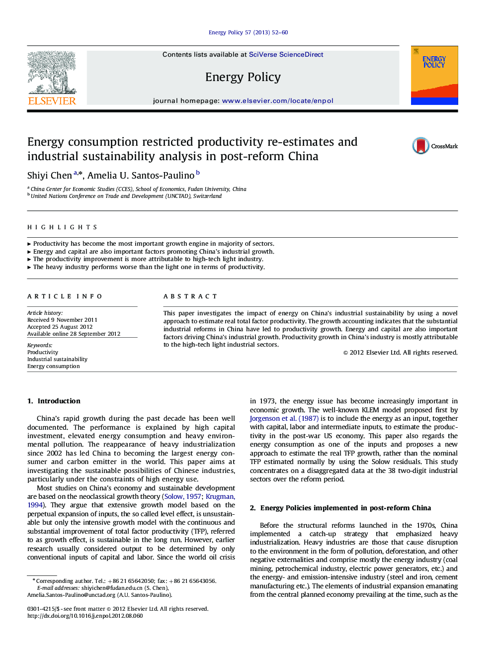 Energy consumption restricted productivity re-estimates and industrial sustainability analysis in post-reform China