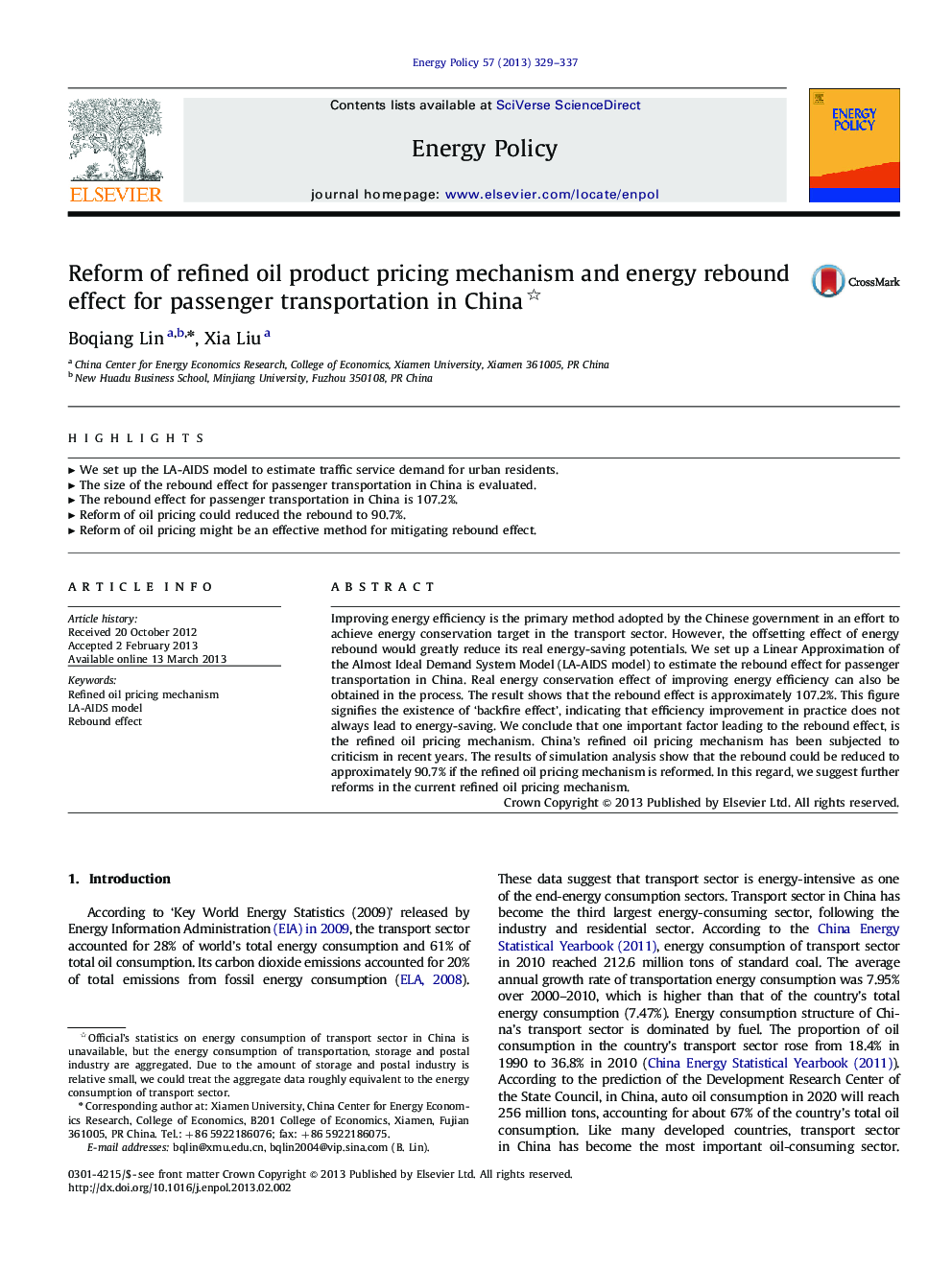 Reform of refined oil product pricing mechanism and energy rebound effect for passenger transportation in China 