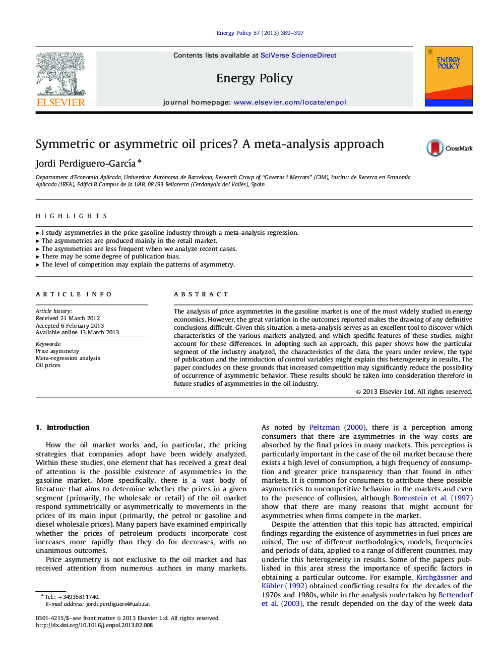 Symmetric or asymmetric oil prices? A meta-analysis approach