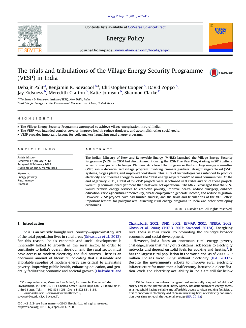 The trials and tribulations of the Village Energy Security Programme (VESP) in India