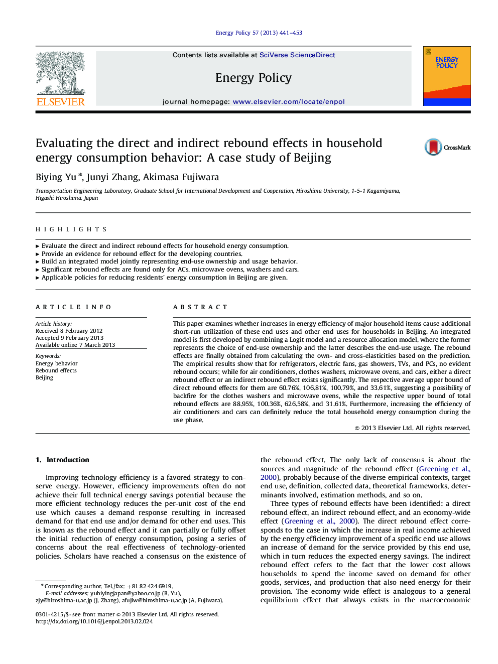 Evaluating the direct and indirect rebound effects in household energy consumption behavior: A case study of Beijing