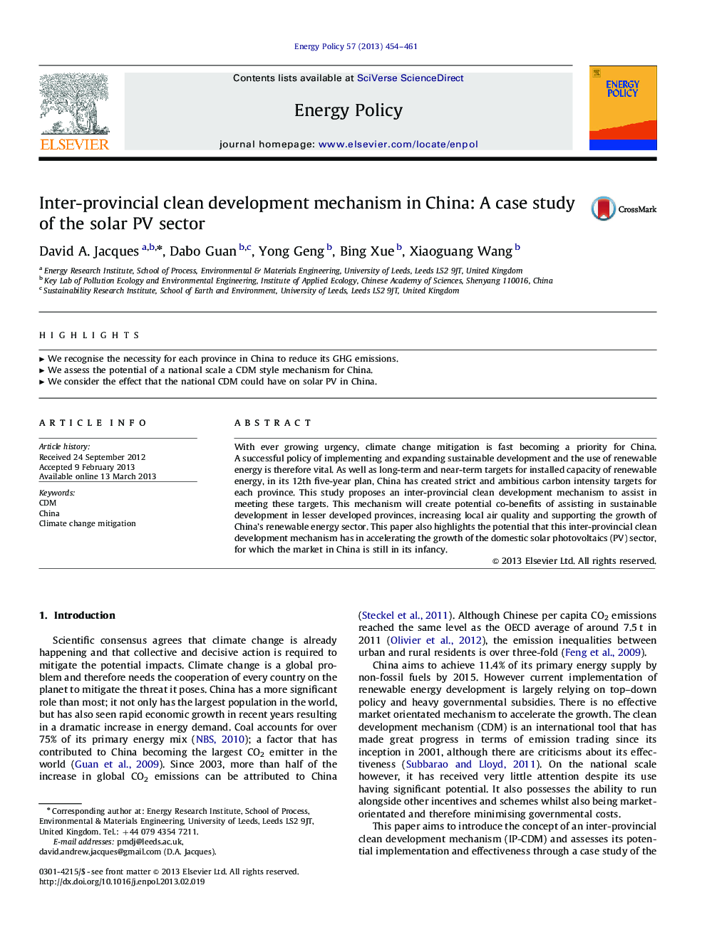 Inter-provincial clean development mechanism in China: A case study of the solar PV sector