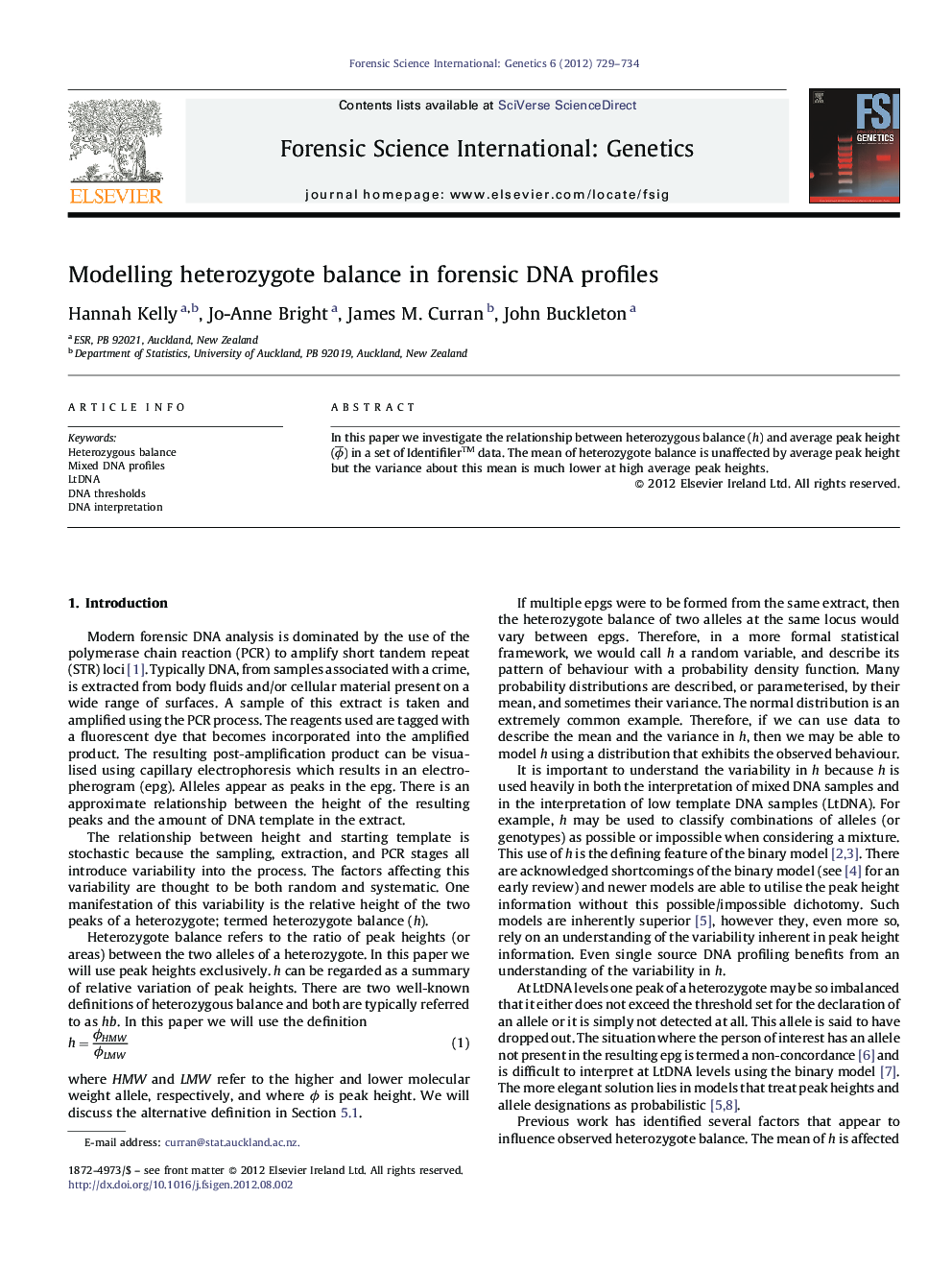 Modelling heterozygote balance in forensic DNA profiles