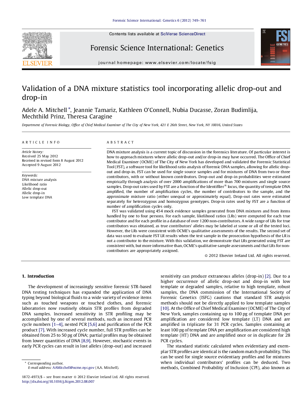 Validation of a DNA mixture statistics tool incorporating allelic drop-out and drop-in