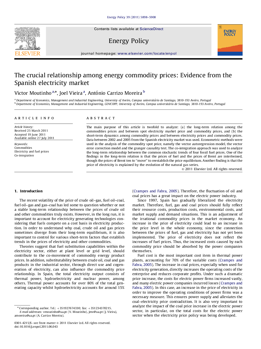 The crucial relationship among energy commodity prices: Evidence from the Spanish electricity market