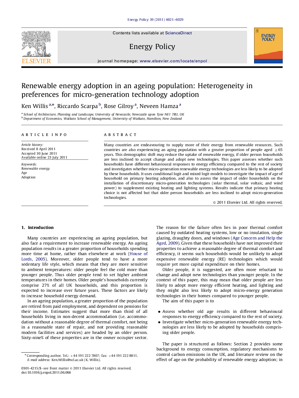 Renewable energy adoption in an ageing population: Heterogeneity in preferences for micro-generation technology adoption