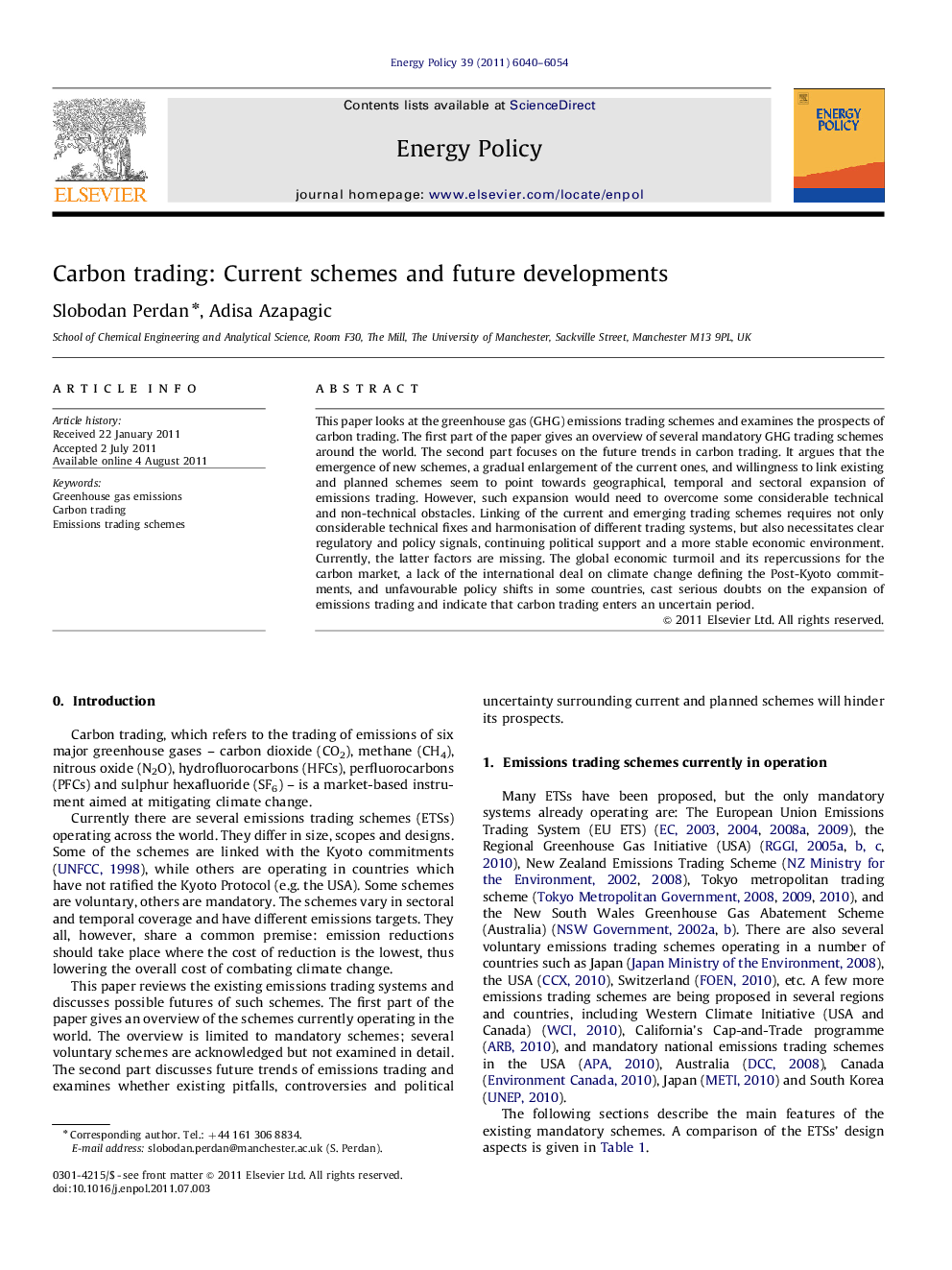 Carbon trading: Current schemes and future developments