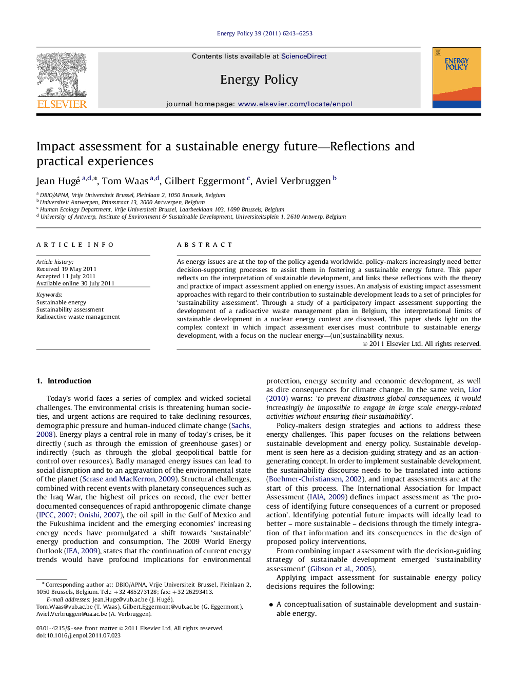 Impact assessment for a sustainable energy future—Reflections and practical experiences