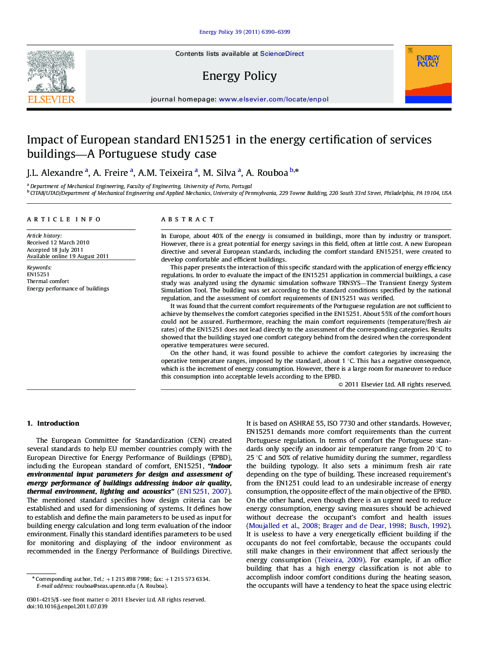 Impact of European standard EN15251 in the energy certification of services buildings—A Portuguese study case