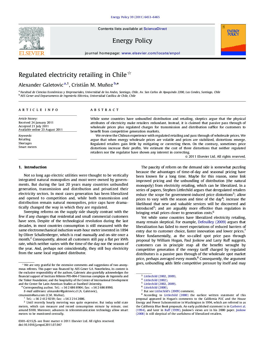 Regulated electricity retailing in Chile 