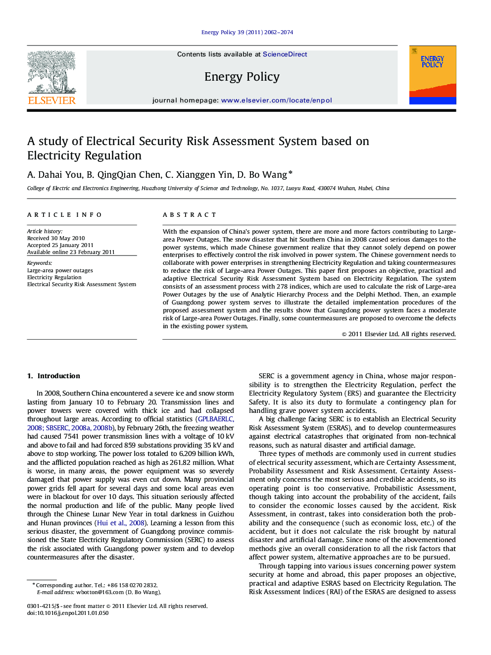 A study of Electrical Security Risk Assessment System based on Electricity Regulation