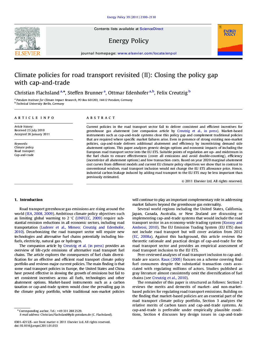 Climate policies for road transport revisited (II): Closing the policy gap with cap-and-trade