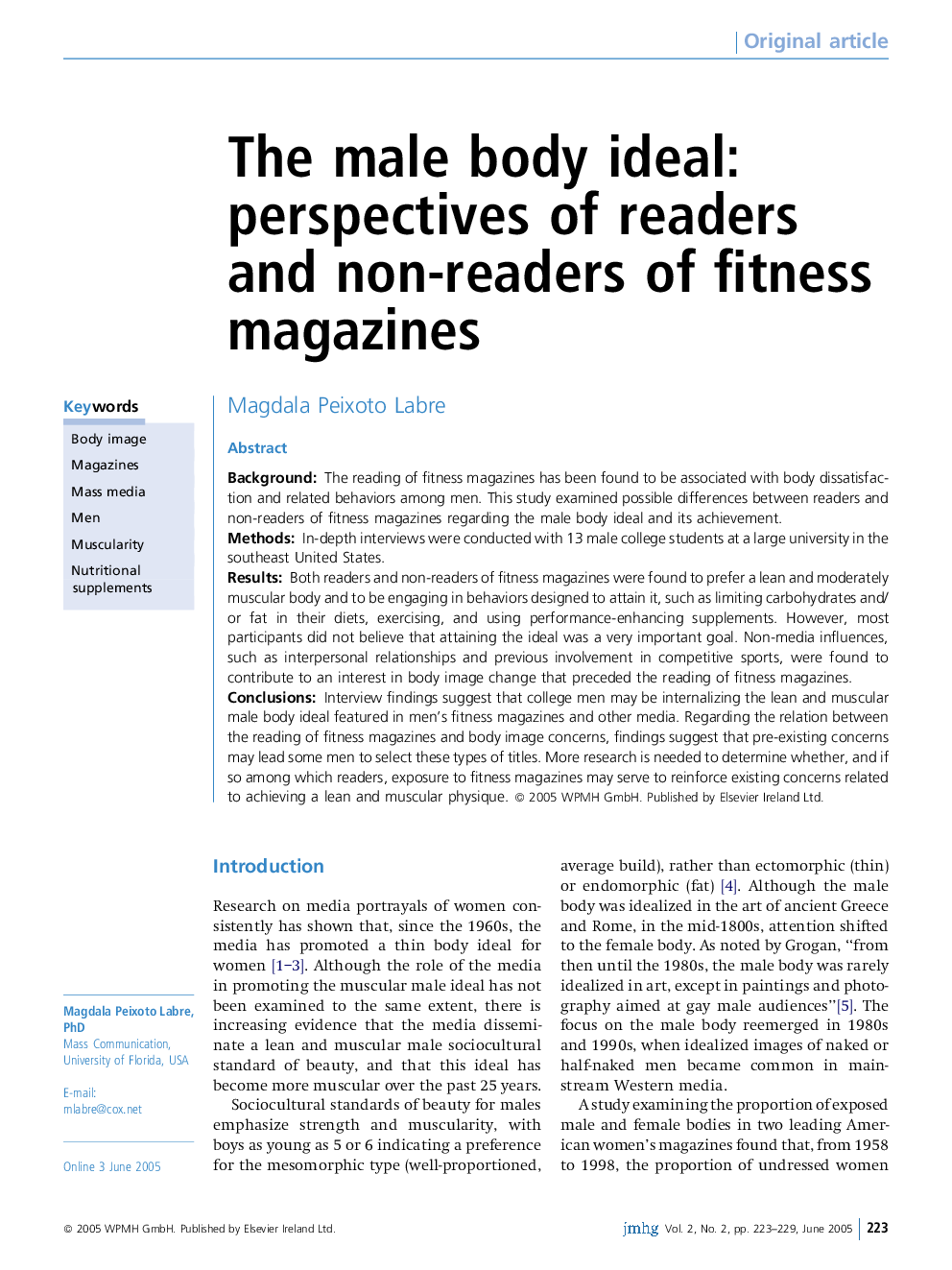 The male body ideal: perspectives of readers and non-readers of fitness magazines