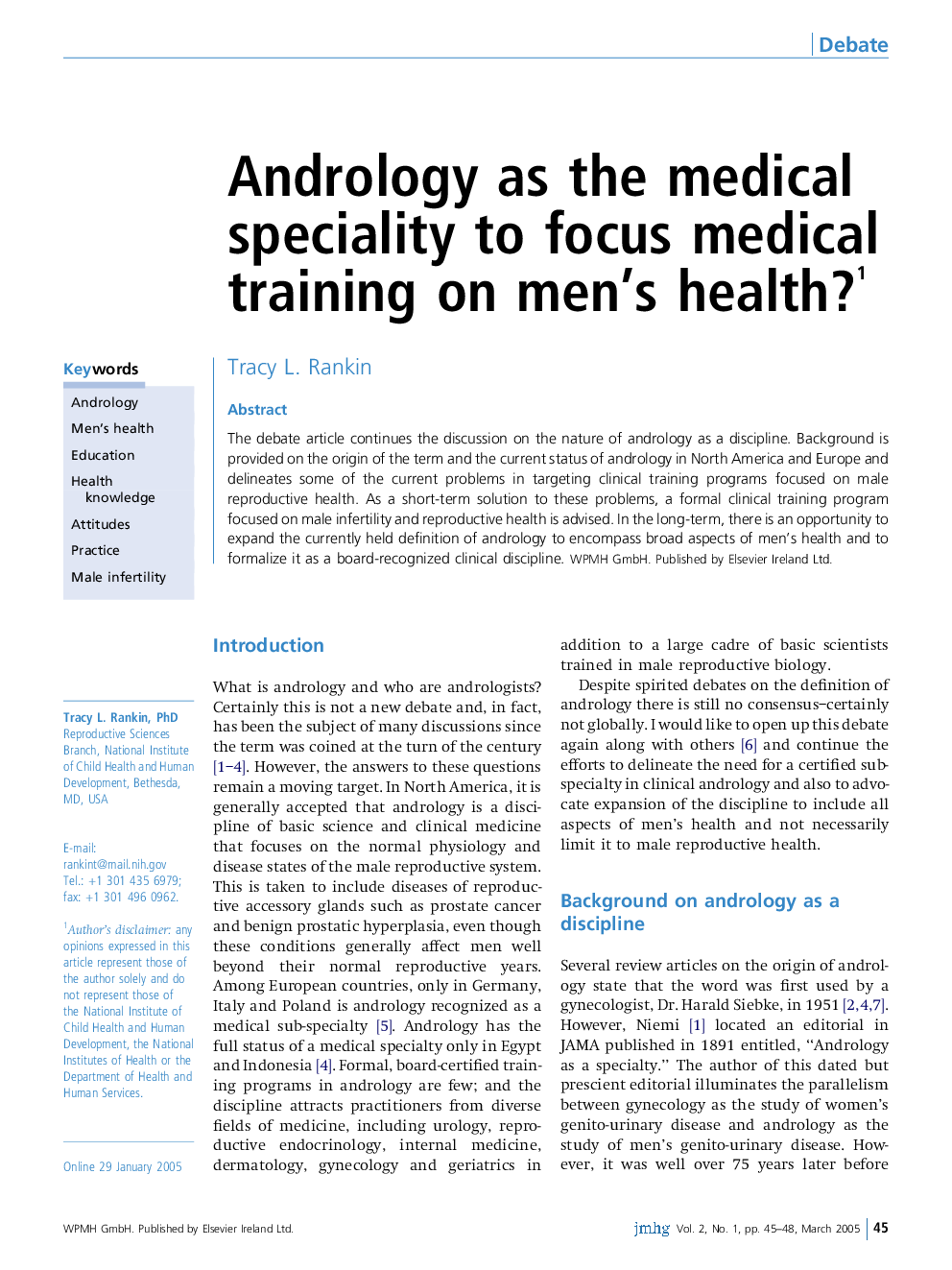 Andrology as the medical speciality to focus medical training on men's health?