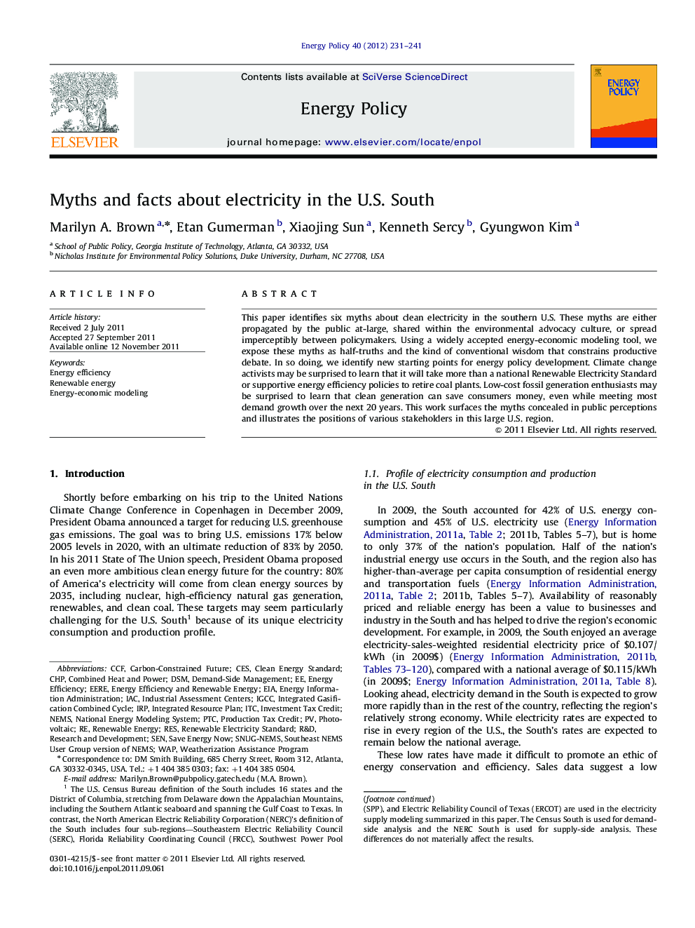 Myths and facts about electricity in the U.S. South