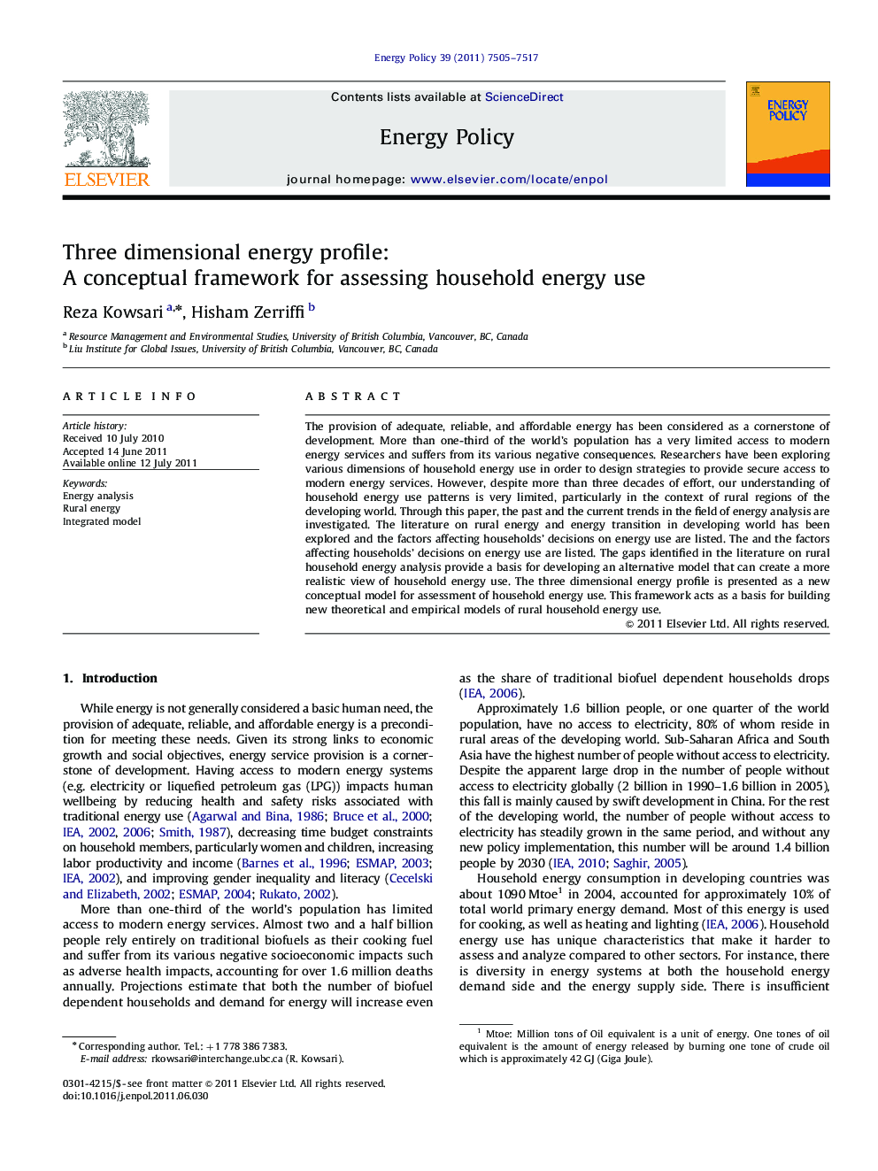 Three dimensional energy profile:: A conceptual framework for assessing household energy use