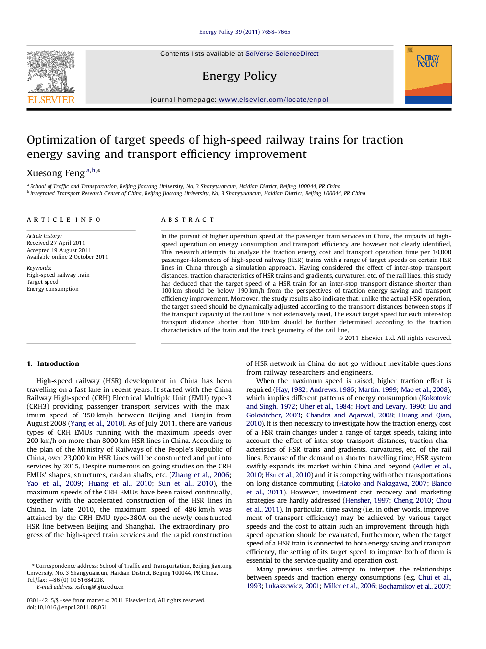 Optimization of target speeds of high-speed railway trains for traction energy saving and transport efficiency improvement