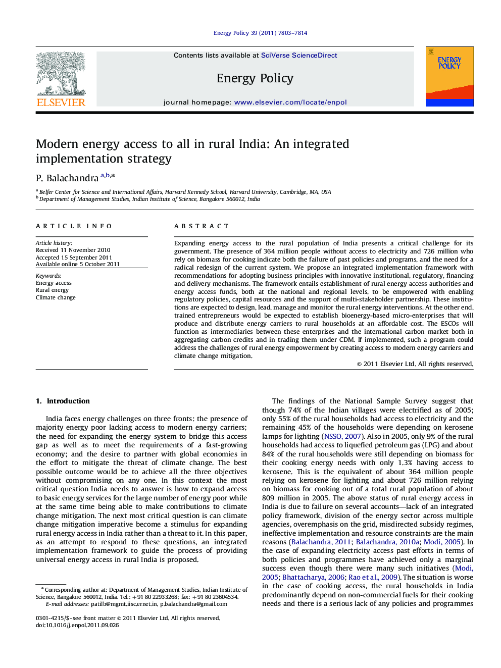 Modern energy access to all in rural India: An integrated implementation strategy