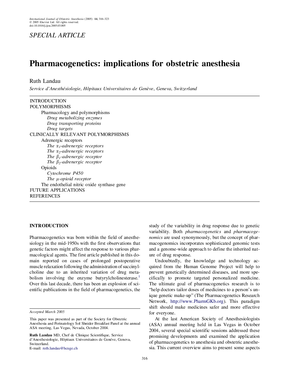 Pharmacogenetics: implications for obstetric anesthesia