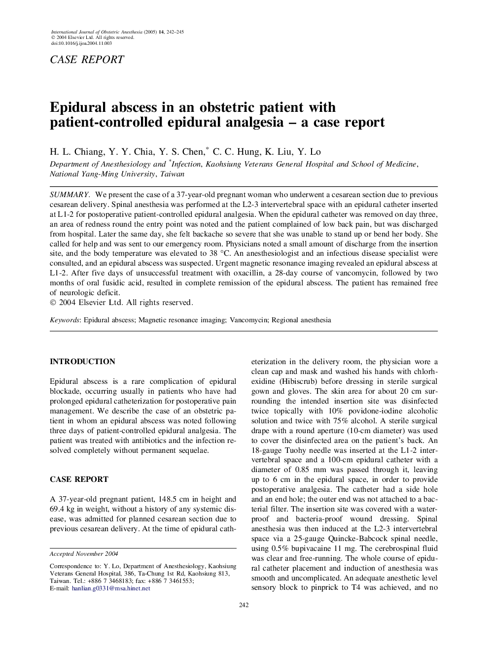 Epidural abscess in an obstetric patient with patient-controlled epidural analgesia - a case report