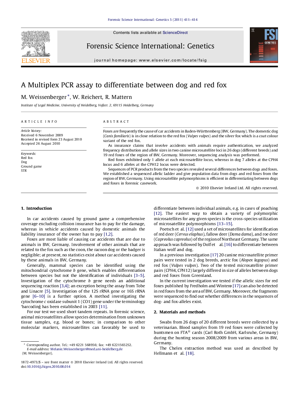 A Multiplex PCR assay to differentiate between dog and red fox