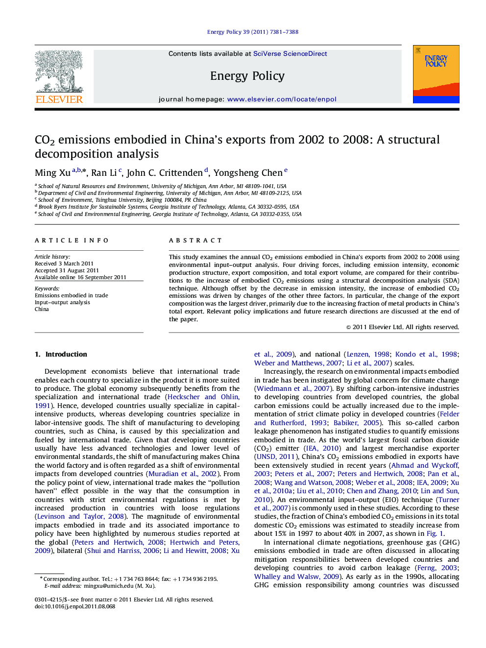 CO2 emissions embodied in China's exports from 2002 to 2008: A structural decomposition analysis