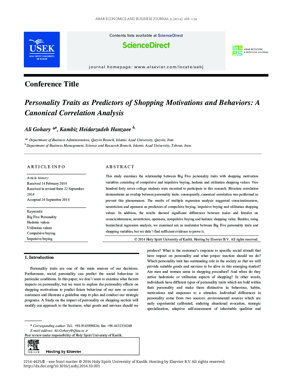Personality Traits as Predictors of Shopping Motivations and Behaviors: A Canonical Correlation Analysis 
