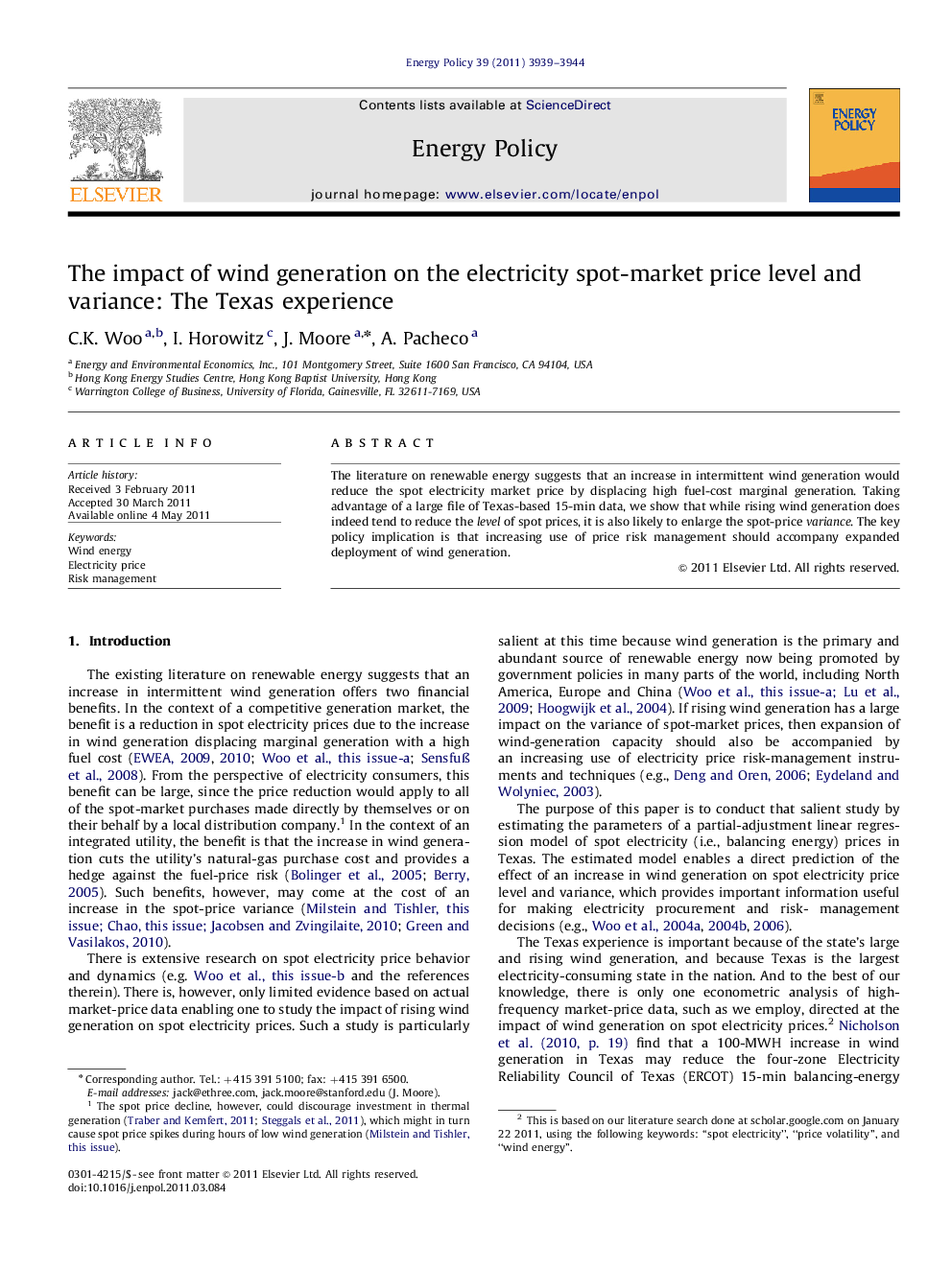 The impact of wind generation on the electricity spot-market price level and variance: The Texas experience