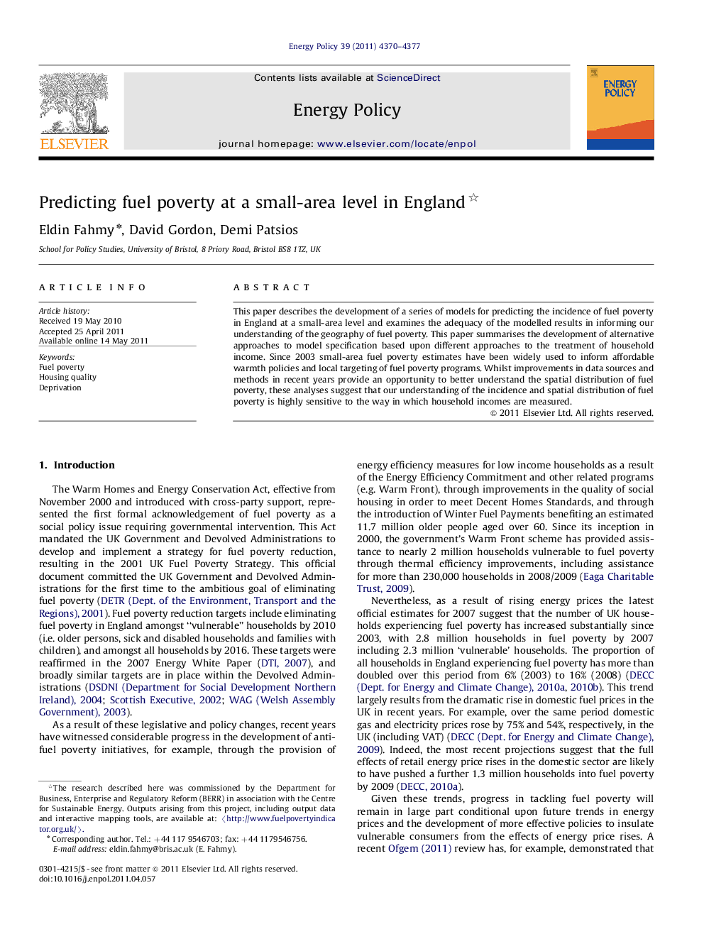 Predicting fuel poverty at a small-area level in England 