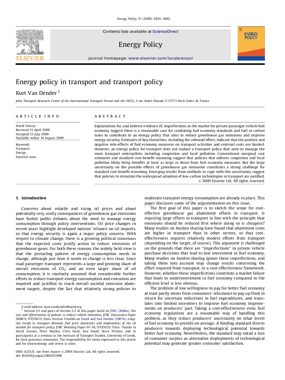 Energy policy in transport and transport policy