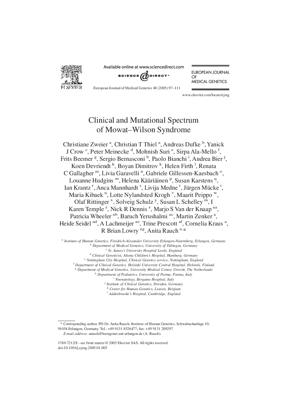 Clinical and Mutational Spectrum of Mowat-Wilson Syndrome