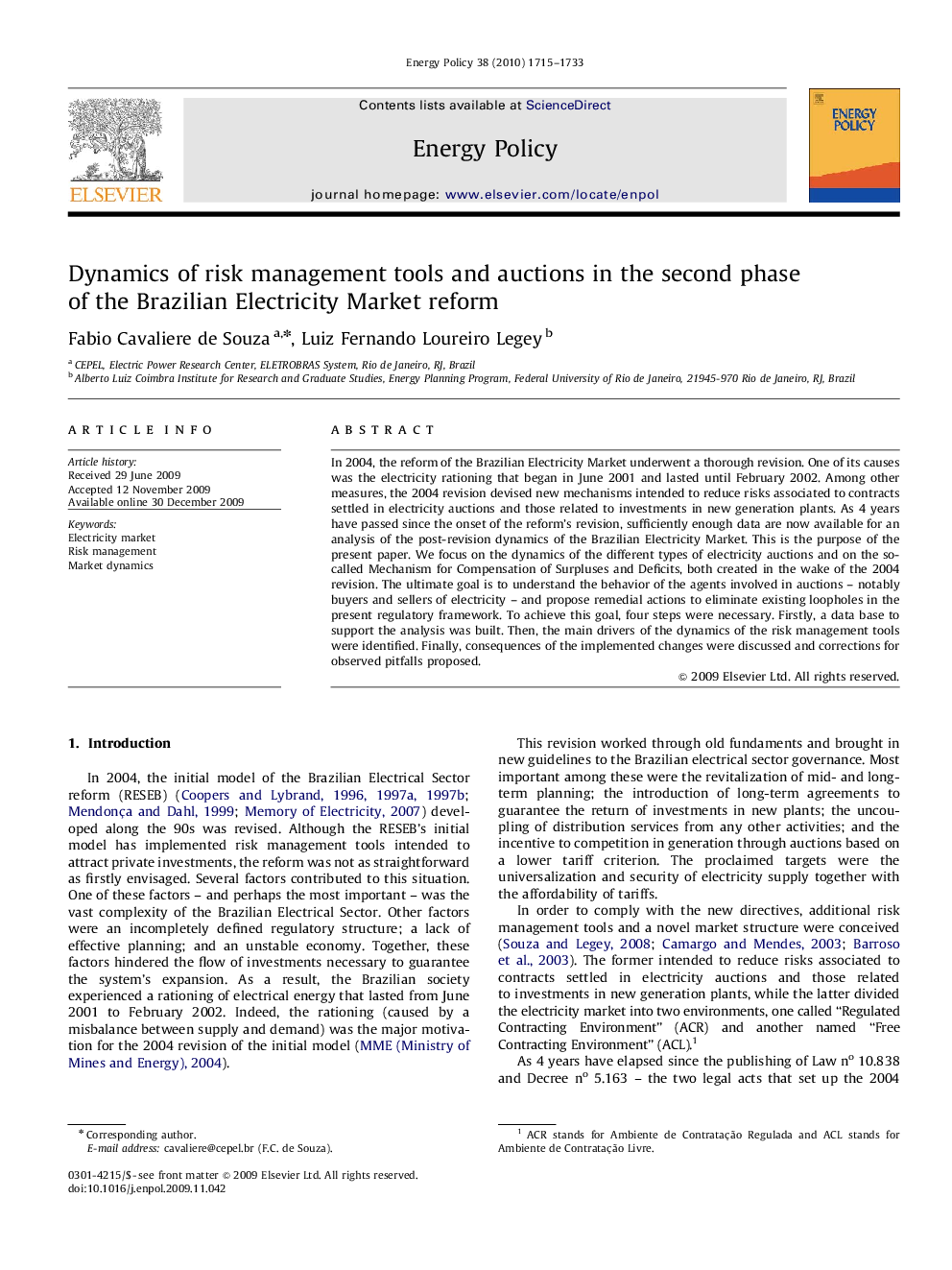 Dynamics of risk management tools and auctions in the second phase of the Brazilian Electricity Market reform