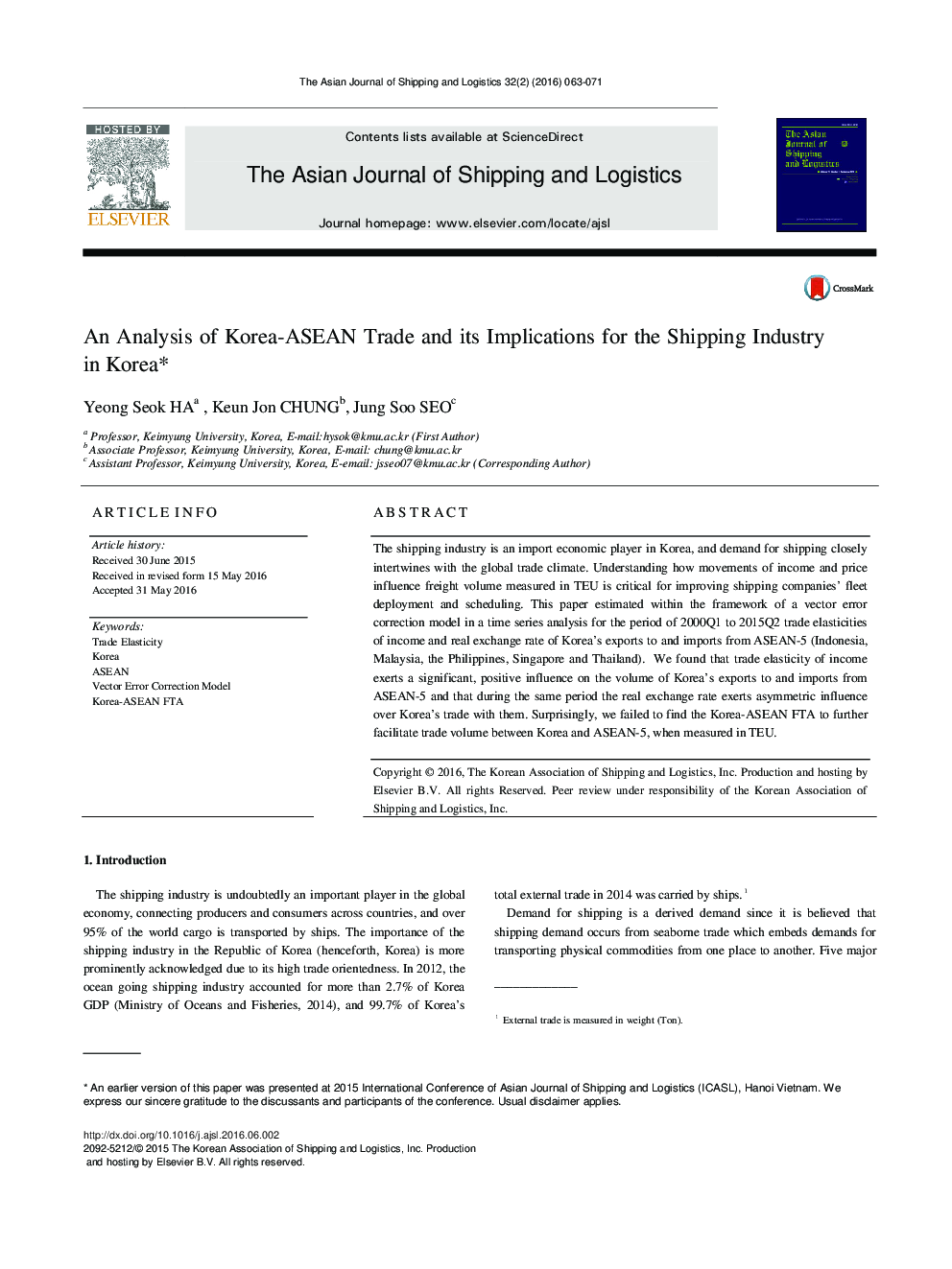 An Analysis of Korea-ASEAN Trade and its Implications for the Shipping Industry in Korea 